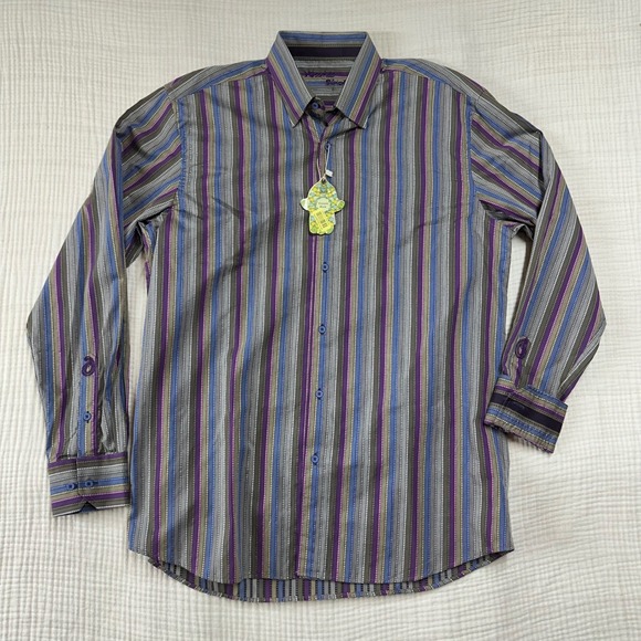 Visconti Black Other - NWT Visconti Black Men's L Long Sleeve Button Down Purple Striped Designer Shirt